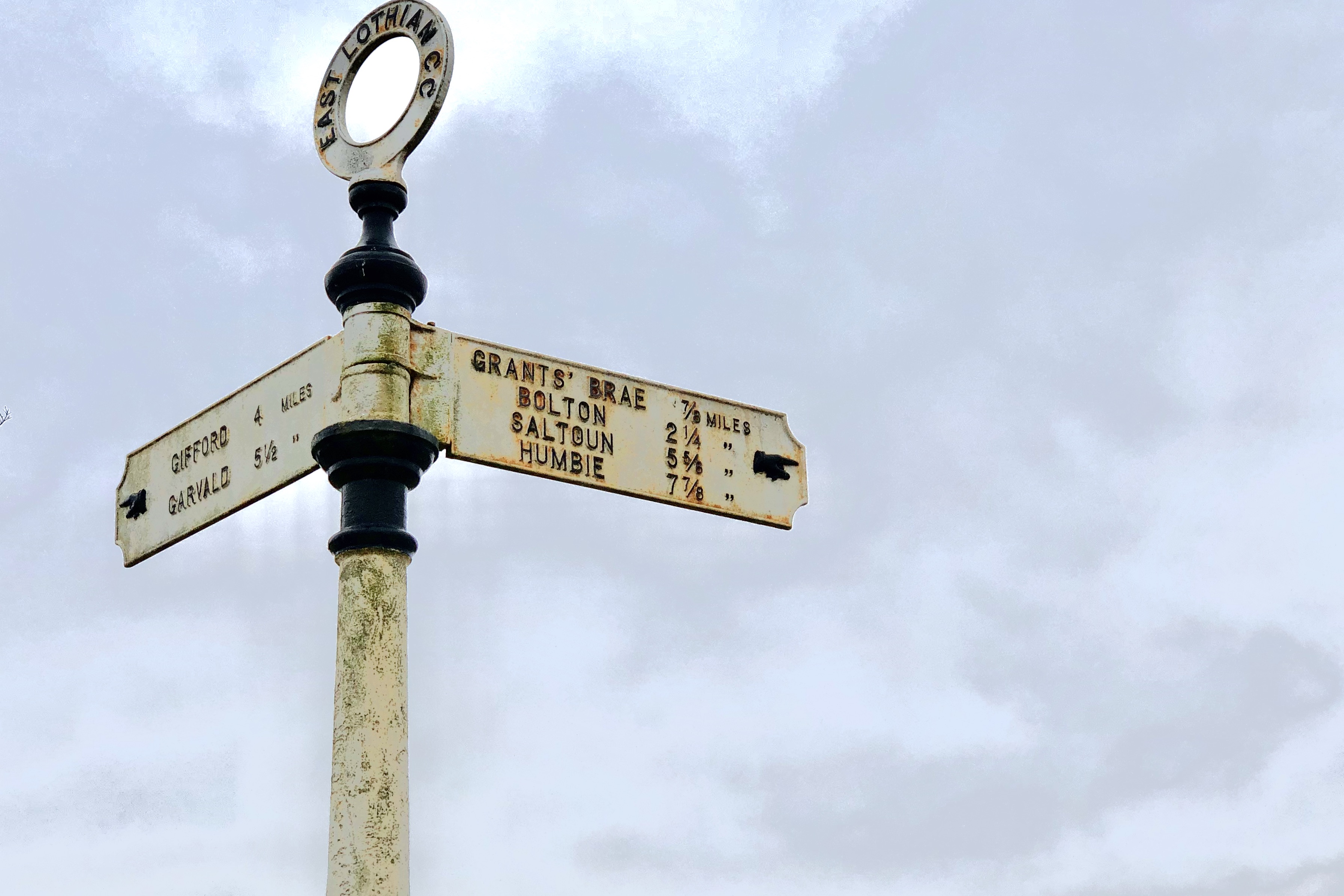 humbie saltoun bolton road sign